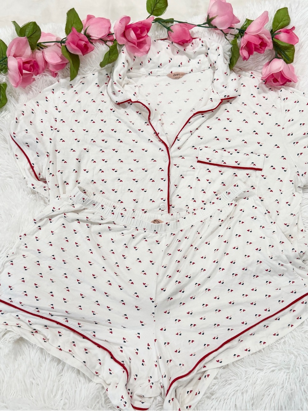 Eberjey Heart Print TENCEL Modal Pajama Set Women’s M Shorts Coquette